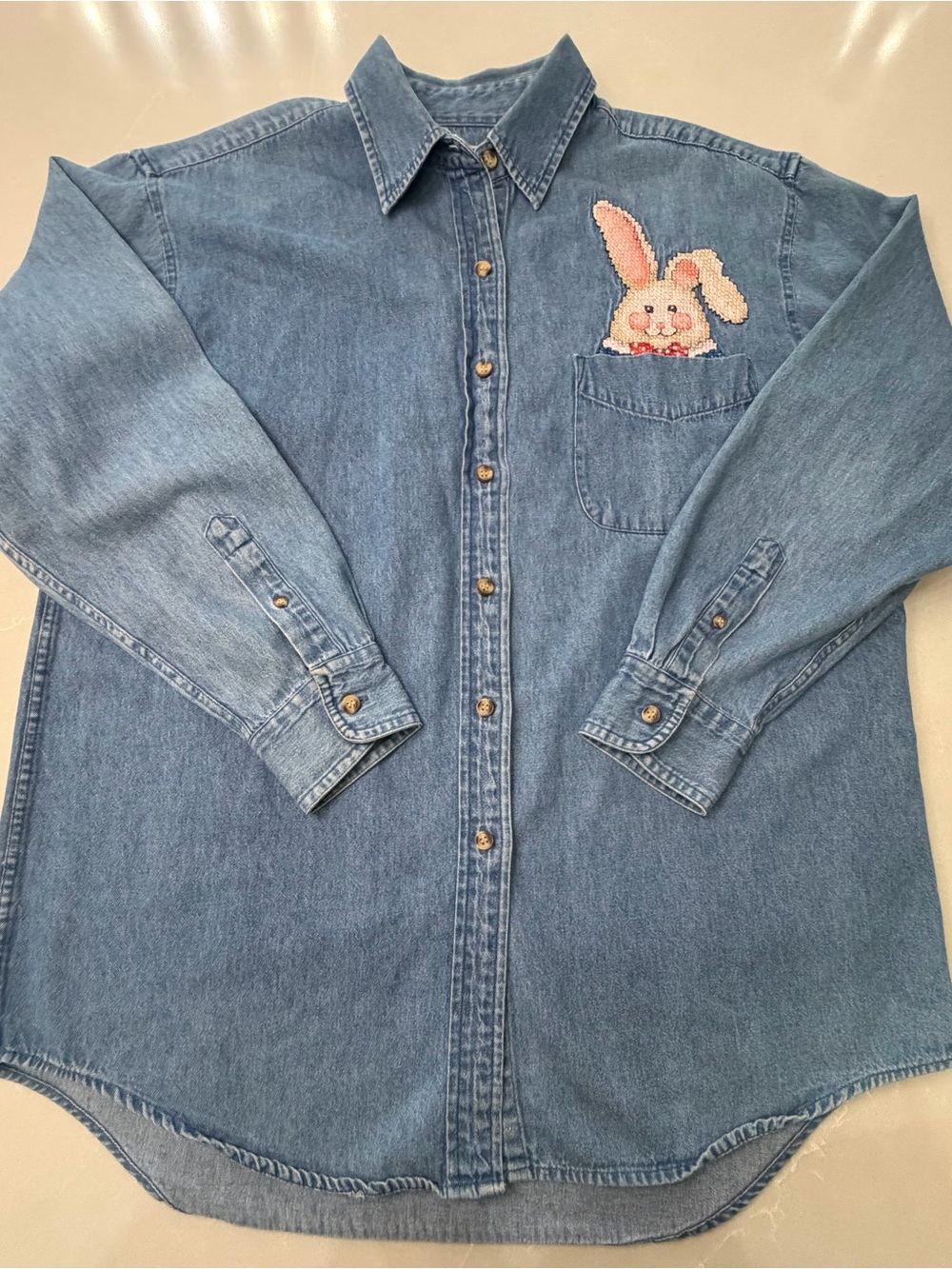 90s GrandmaCore “Bunny in the Pocket” Cambridge Dry Goods Demin Shirt, L